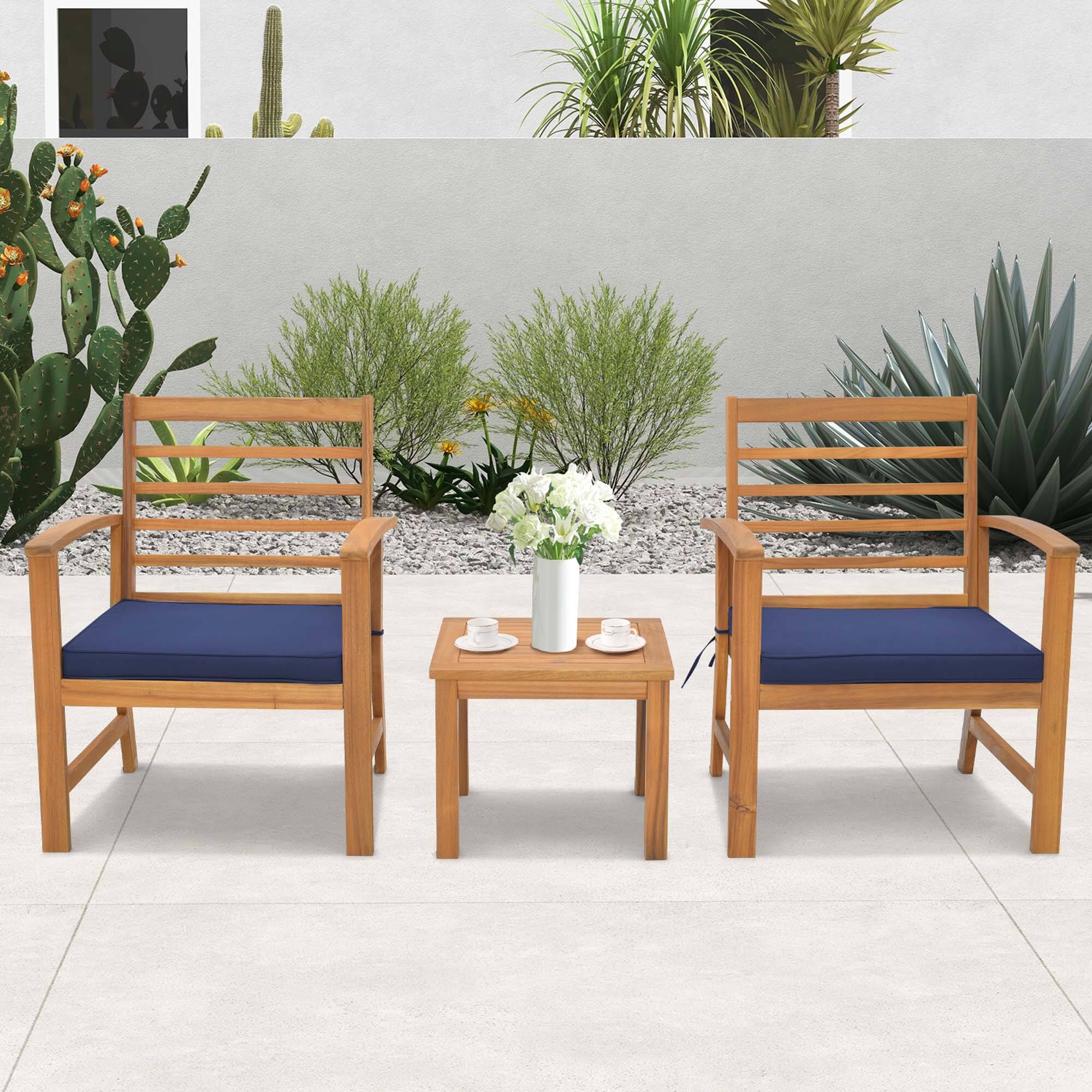 Alt View 7. Costway - Costway 3 PCS Outdoor Furniture Set Acacia Wood Conversation Set with Soft Seat Cushions - Navy.