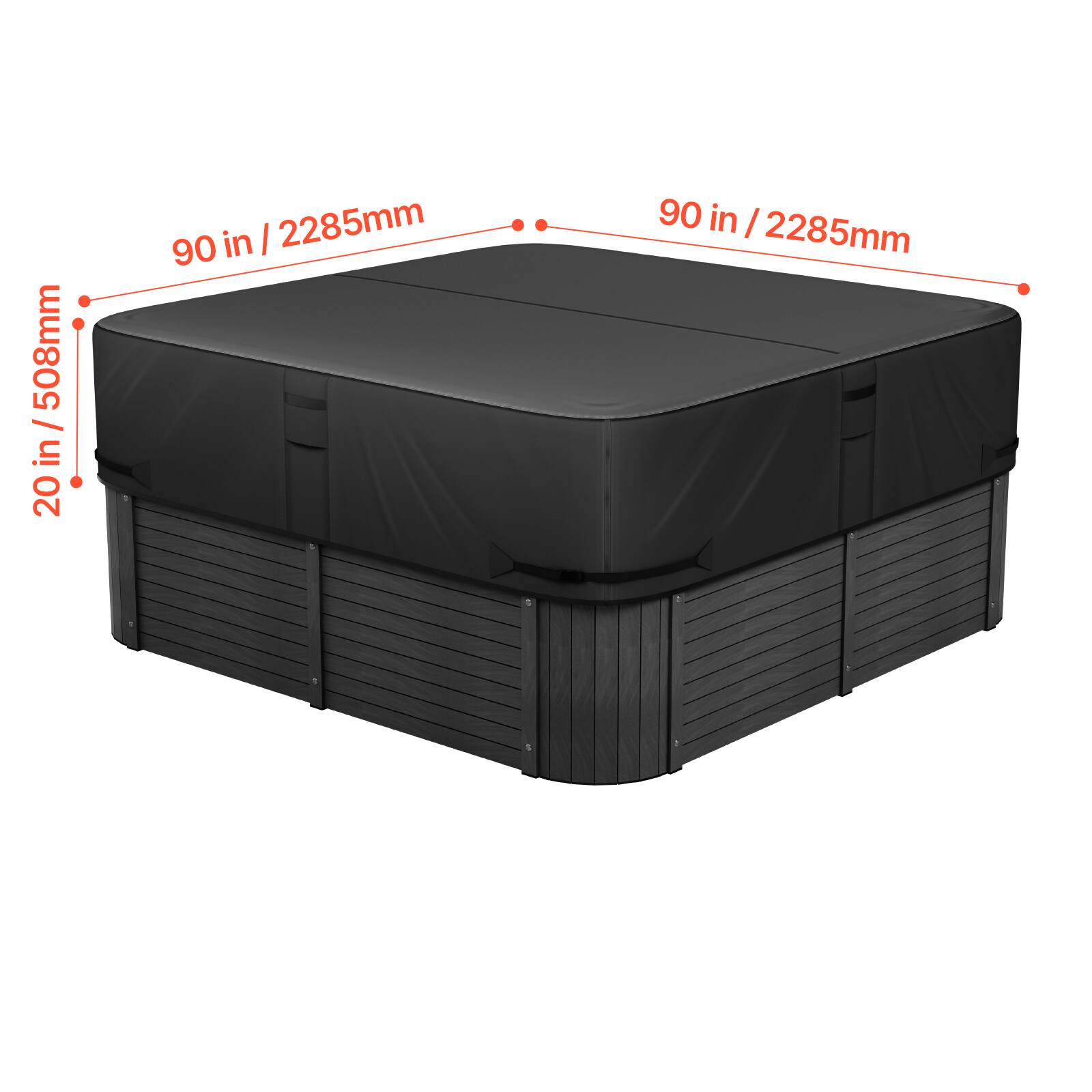 508mm / 20 in  
90 in / 2285mm  
90 in / 2285mm