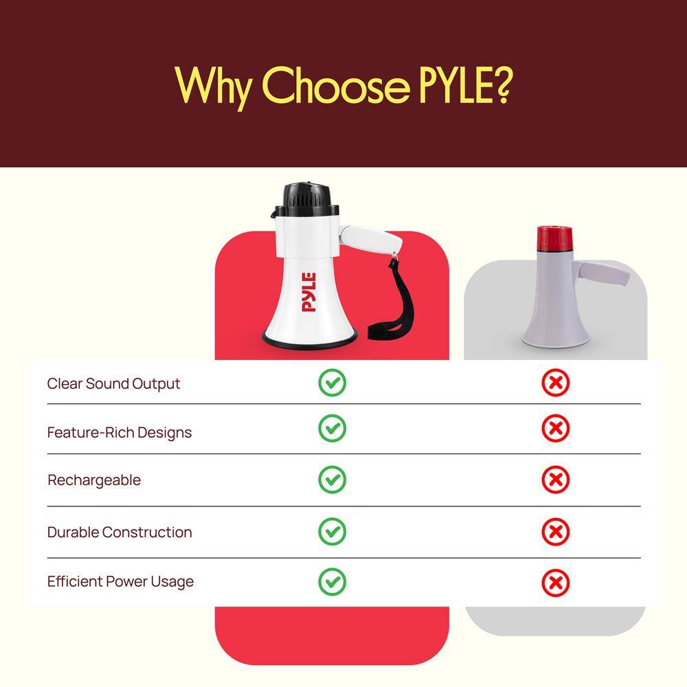 Why Choose PYLE?  
- Clear Sound Output  
- Feature-Rich Designs  
- Rechargeable  
- Durable Construction  
- Efficient Power Usage