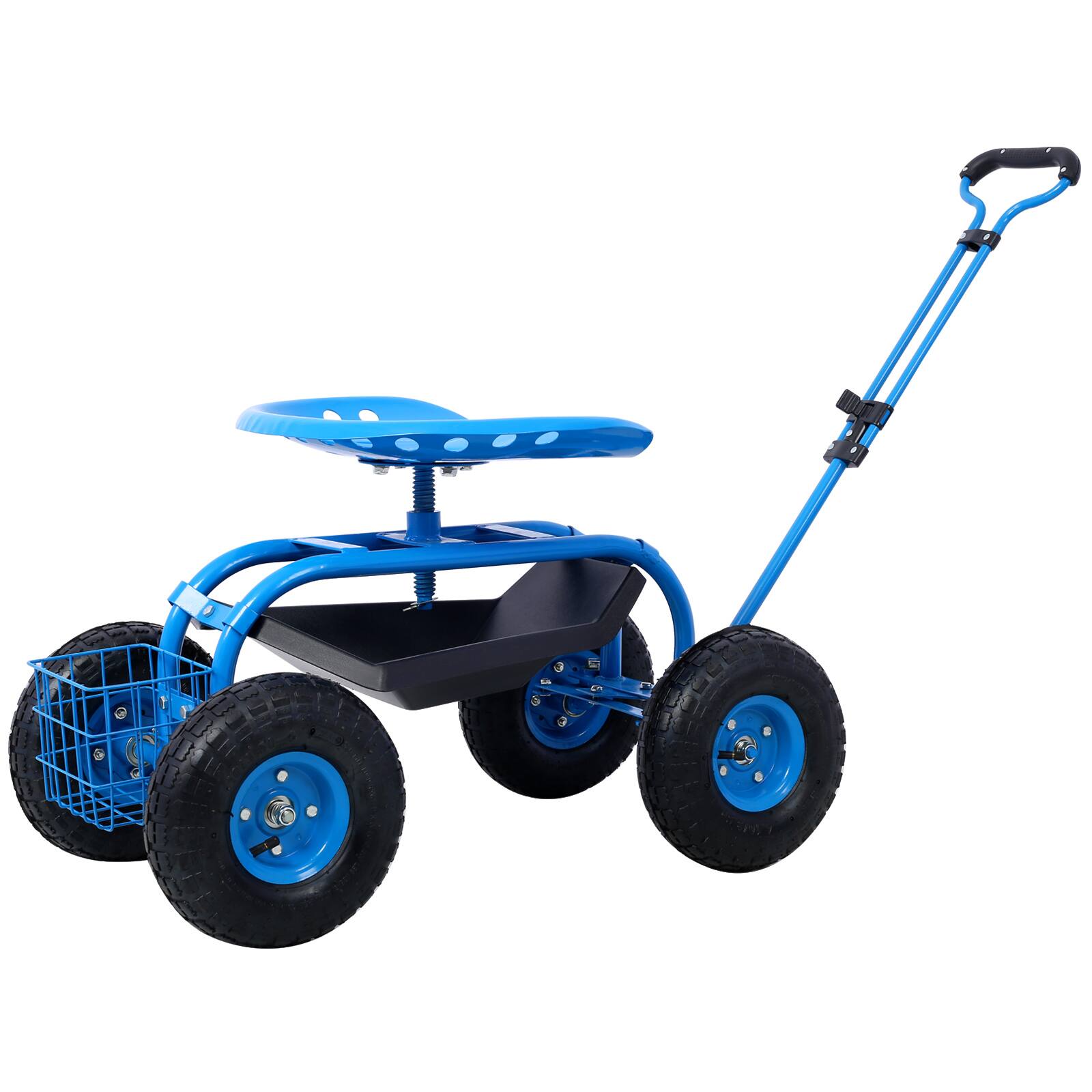 TinyHomie - Rolling Garden Scooter Garden Cart Seat with Wheels and Tool Tray 360 Swivel Seat - Blue