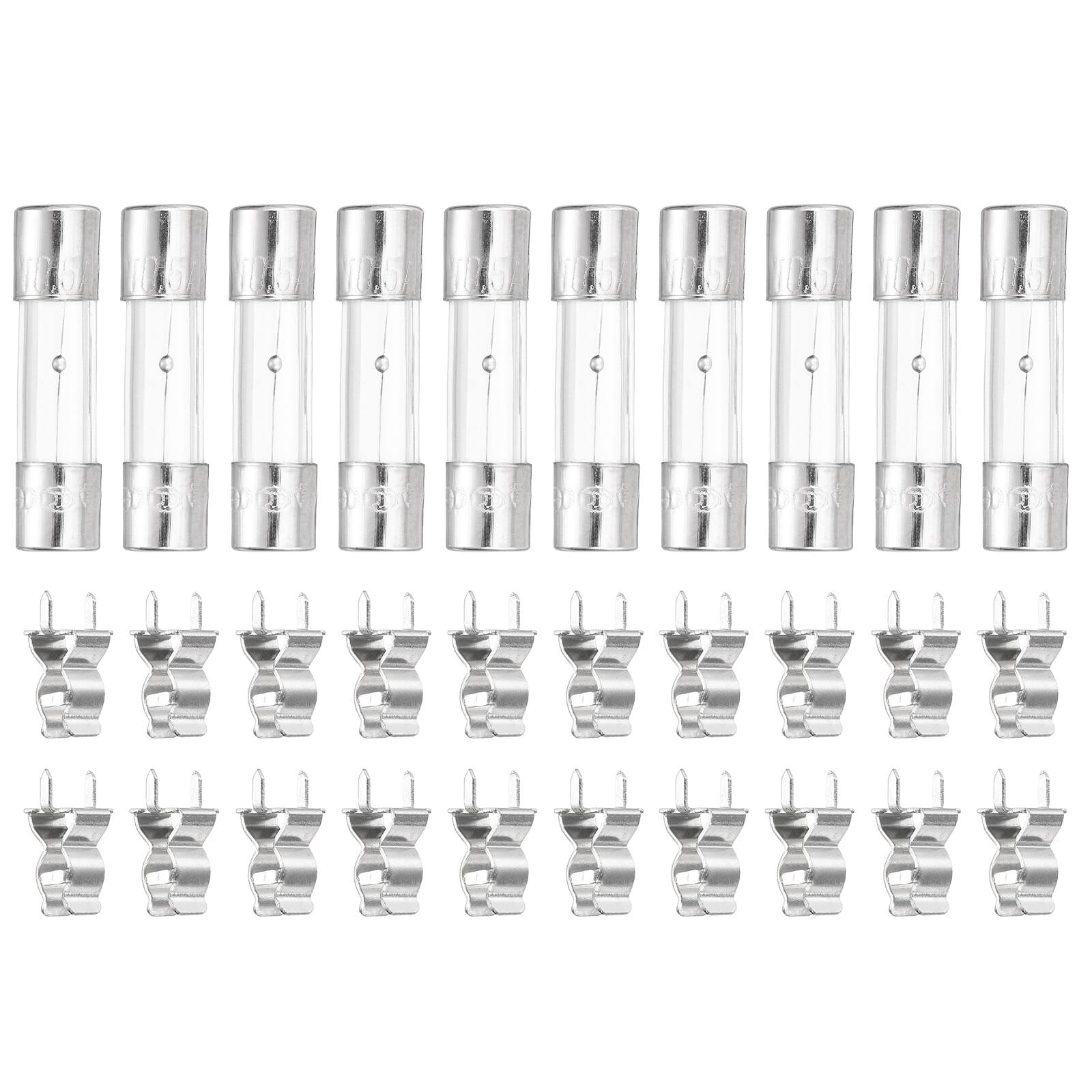 Unique Bargains - Glass Tube Fuses, 5x20mm 0.55A 250V Slow Fast Blow Glass Cartridge Tube Fuse with 20pcs Safety Clip 10pcs - Silver price history on PriceWatchPro