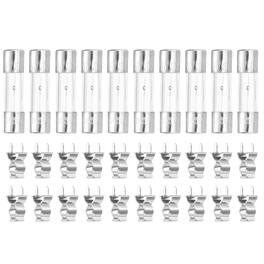 Unique Bargains - Glass Tube Fuses, 5x20mm 0.55A 250V Slow Fast Blow Glass Cartridge Tube Fuse with 20pcs Safety Clip 10pcs - Silver