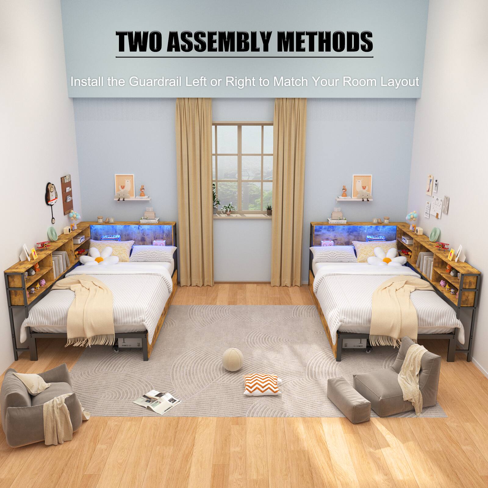 TWO ASSEMBLY METHODS  
Install the Guardrail Left or Right to Match Your Room Layout
