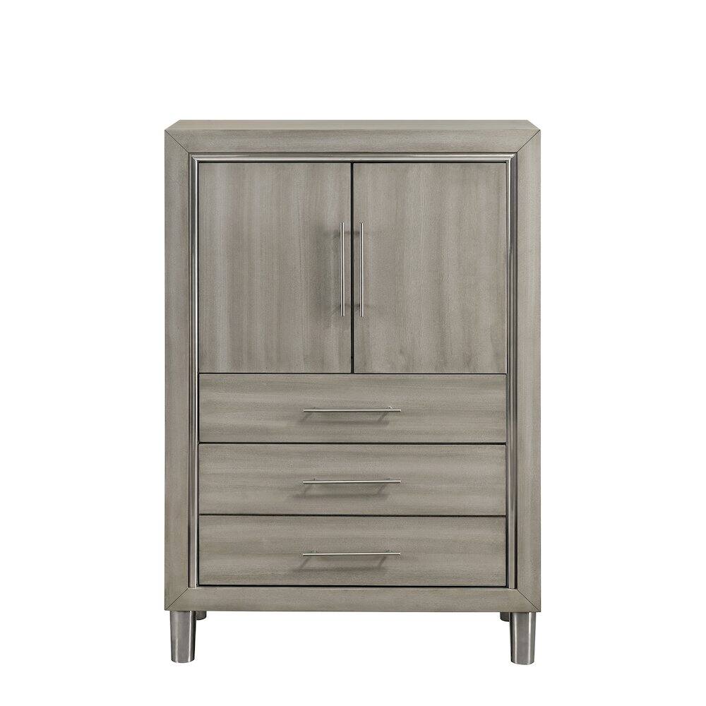 Left. New Classic Furniture - Lennox 4Pc Wood Bedroom Set w Chest in Gray - Gray.