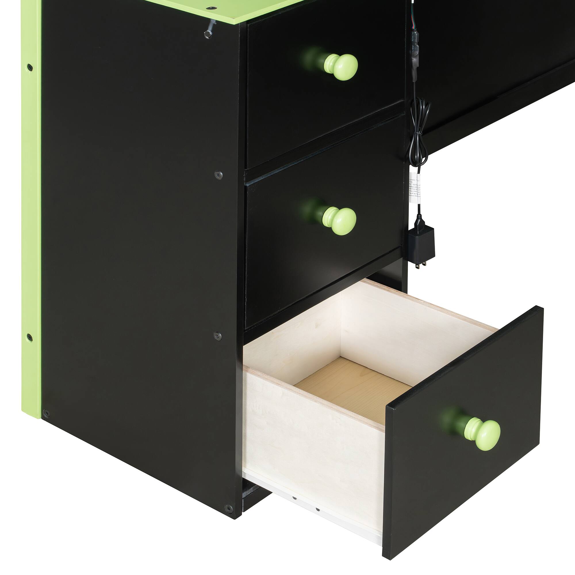 Alt View 2. Anysun - Full Size Wood Loft Bed with Desk, Ample Storage Space and Light - Green.