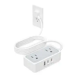 Cluzine - Multi-Outlet Power Strip with USB-C, Surge Protection & Extension Cord - White