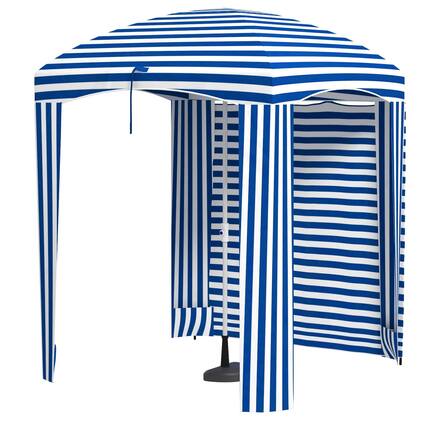 Front. Spaco - Spaco 5.8' x 5.8' Cabana Umbrella with Walls,Vents,Carry Bag,Beach Umbrella - Blue White Strip.