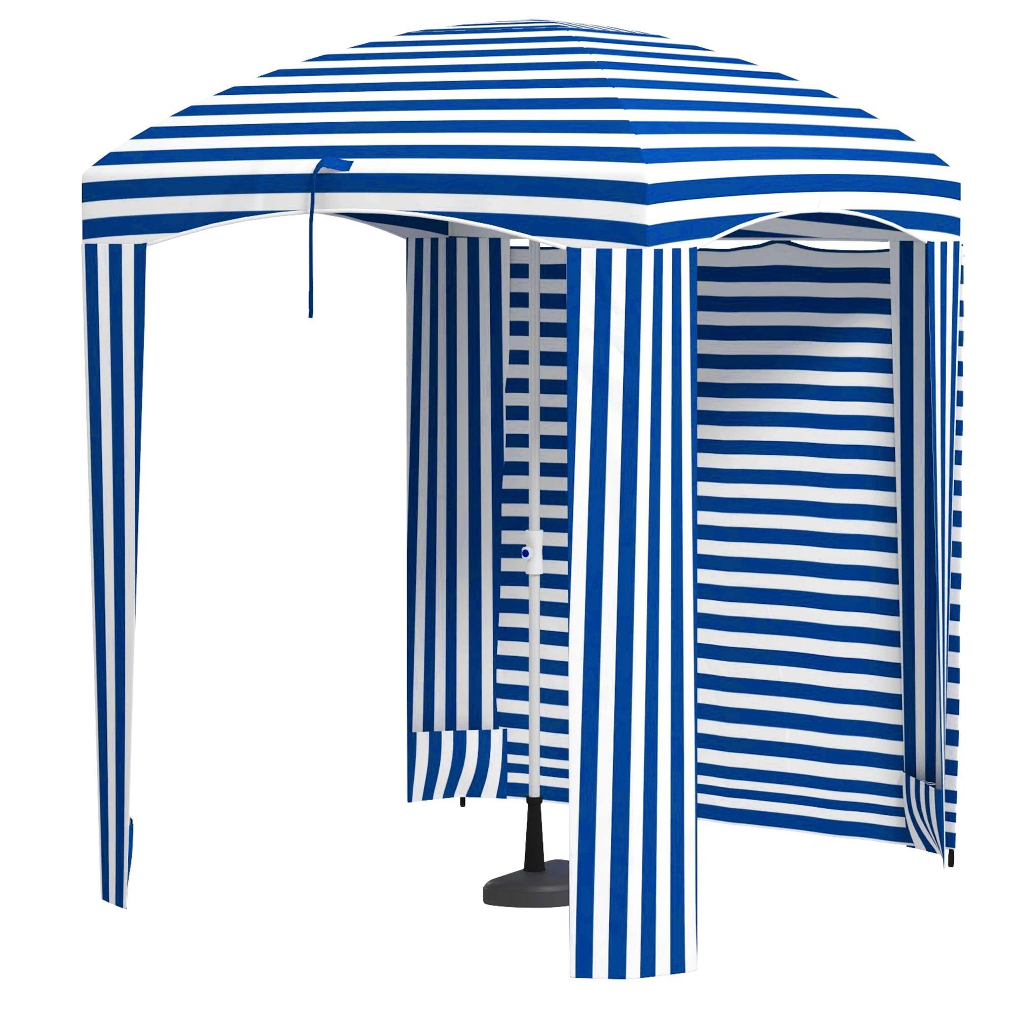 Front. Spaco - Spaco 5.8' x 5.8' Cabana Umbrella with Walls,Vents,Carry Bag,Beach Umbrella - Blue White Strip.