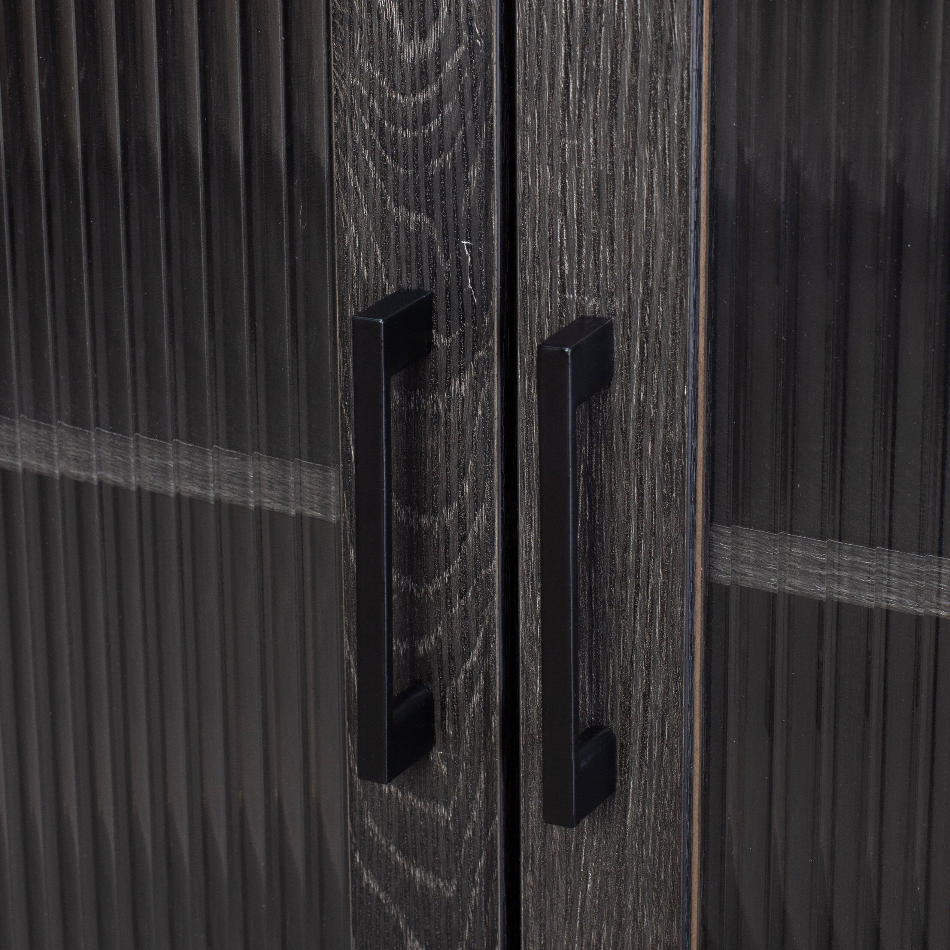 Alt View 6. CorLiving - CorLiving Ethan Engineered Wood Compact Sideboard with 2 Fluted Glass Doors and 2 Internal Shelves - Distressed Dark Grey.