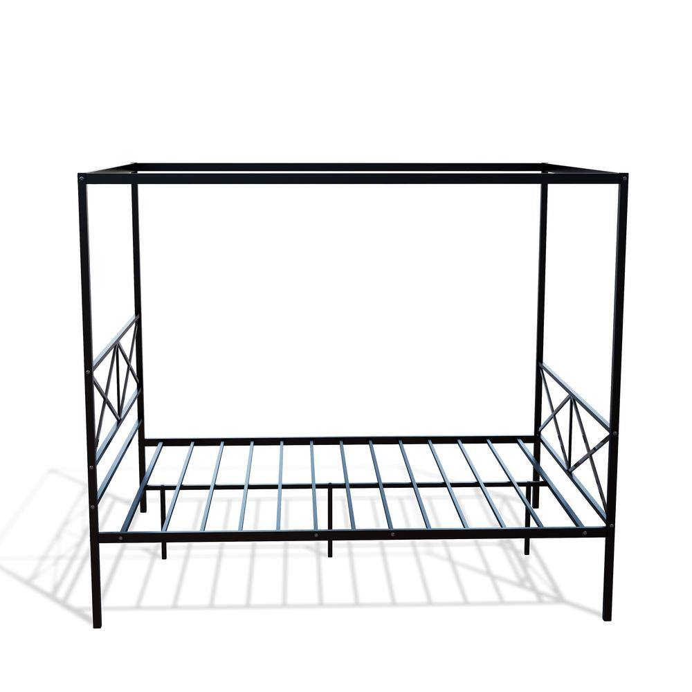Left. East West Furniture - GEQCBLK Glendale Platform Bed Frame with Modern Style Headboard and Footboard - Canopy Metal Frame in Powder Coating - Black.