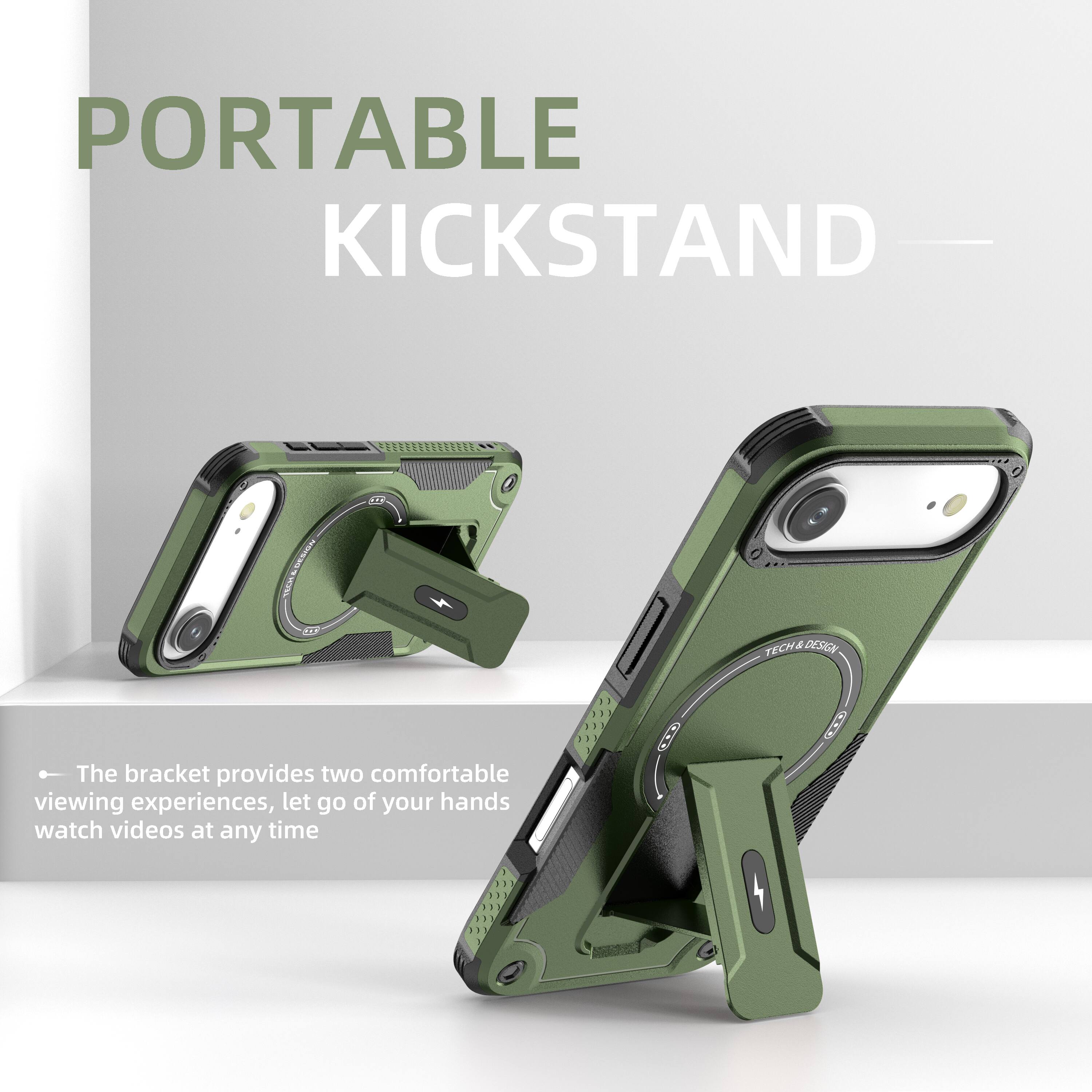 PORTABLE KICKSTAND  
The bracket provides two comfortable viewing experiences, let go of your hands watch videos at any time