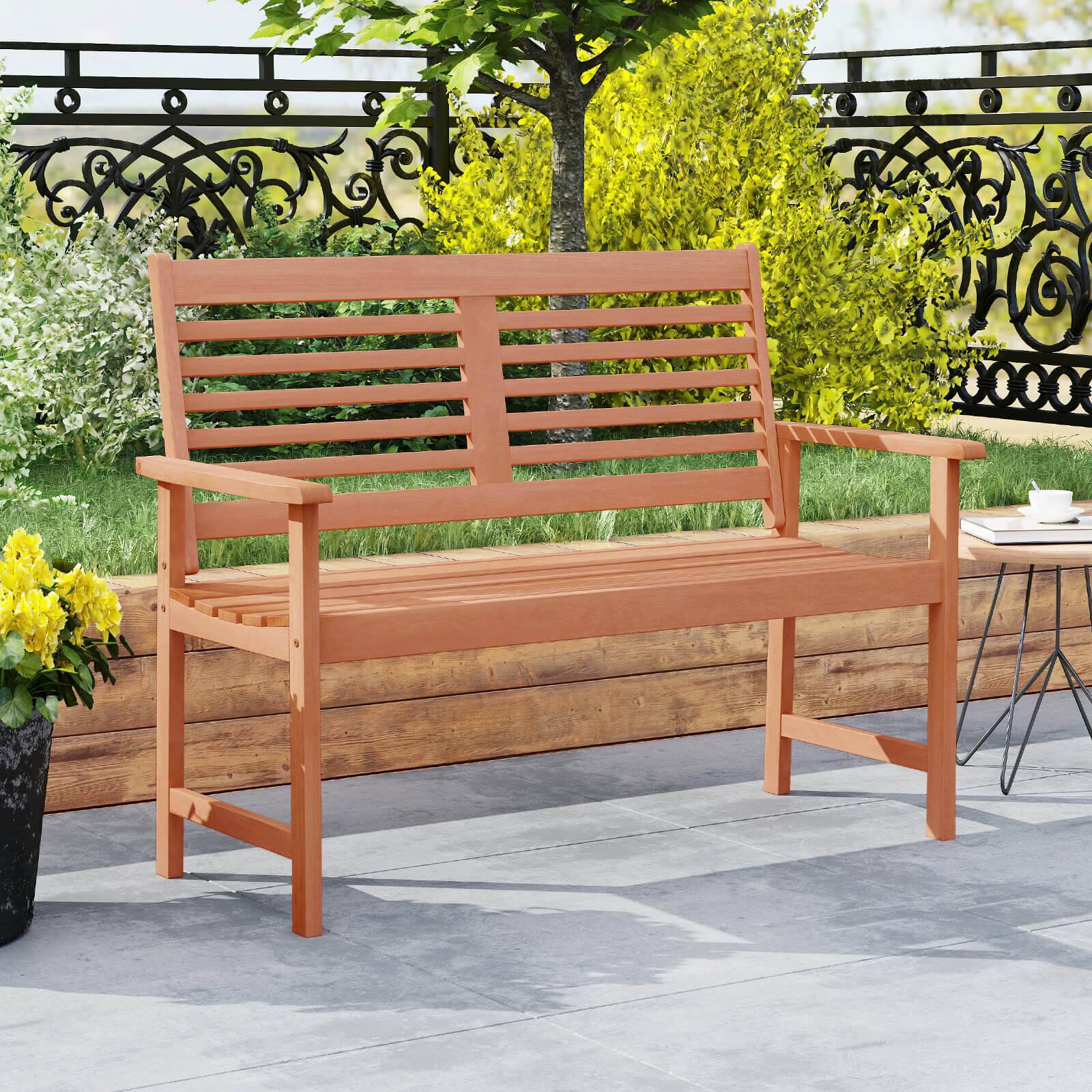 Alt View 3. Costway - Costway Patio Solid Wood Loveseat with Inclined Backrest & Slatted Seat Teak Painting - Orange.