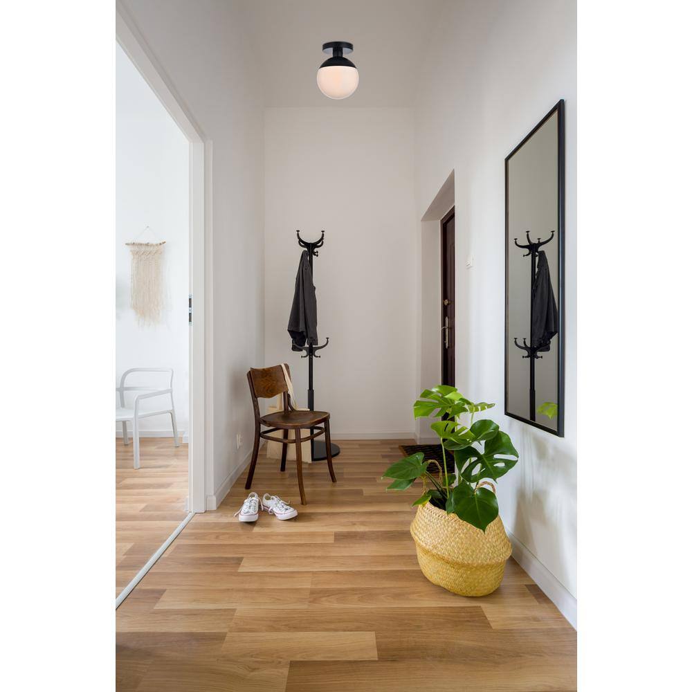 Back. Living District - Eclipse 1 Light Black Flush Mount With Frosted White Glass - Black And Frosted White.