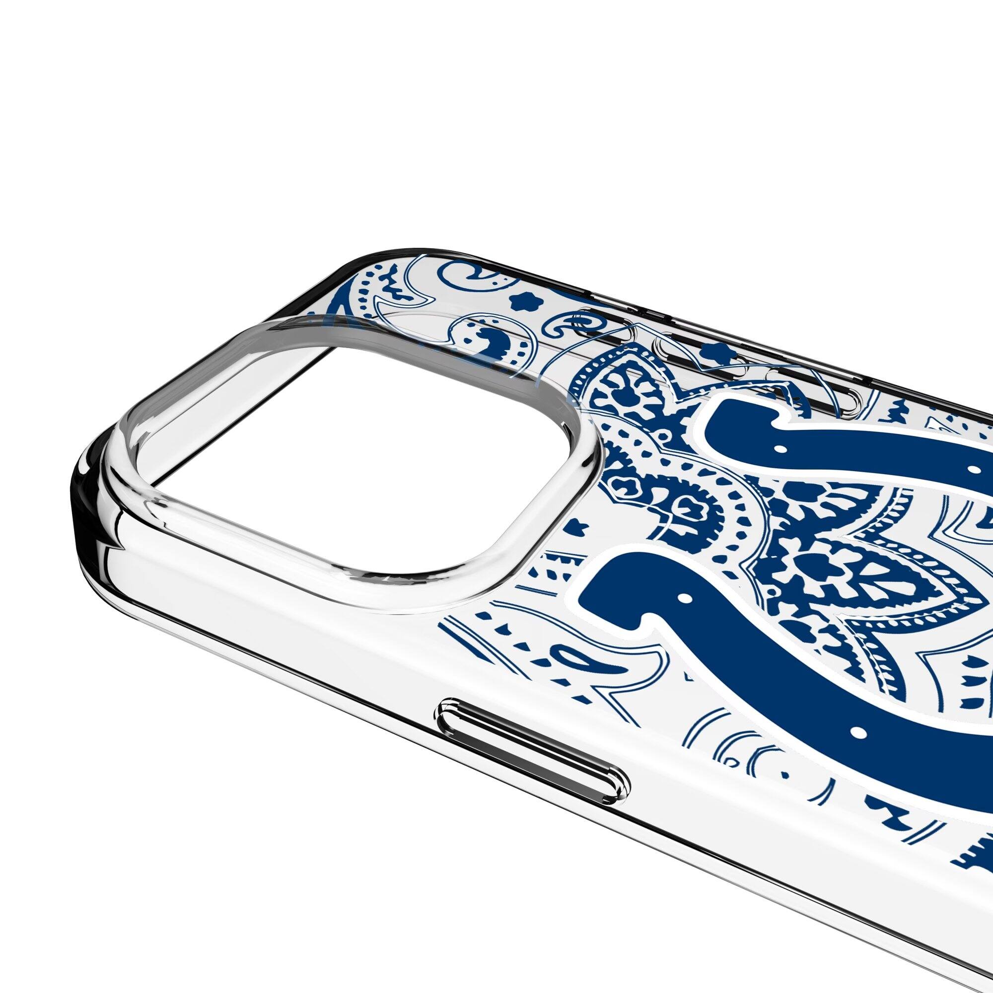 Alt View 2. Keyscaper - Indianapolis Colts iPhone Clear Paisley Design Case - 15 Plus - Multicolor.