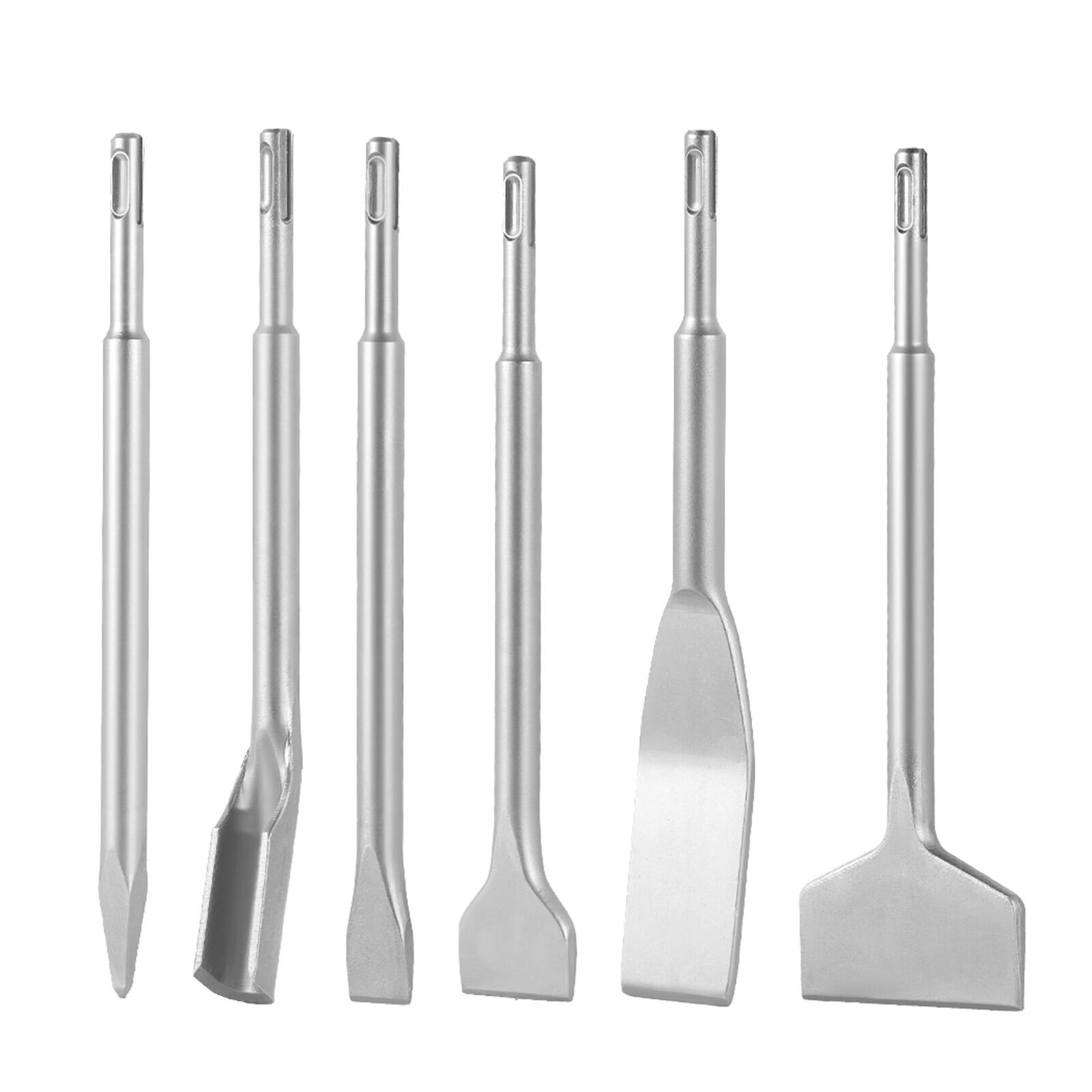 Front. VEVOR - SDS Plus Chisel Set, 6pcs SDS Plus Rotary Hammer Drill Attachments, Includes Point, Flat, & U-Groove Chisels - Silver.