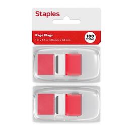 Staples - Stickies Page Flags with Pop-Up Dispenser, 1" Wide, 100/Count, 2/Pack - Red