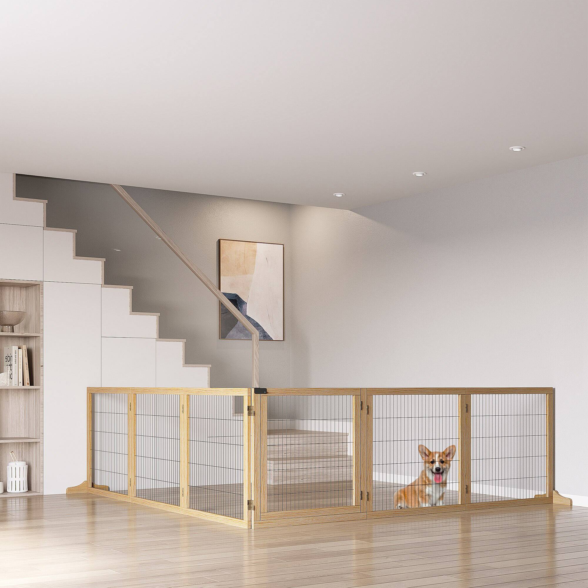 Alt View 1. Pawhut - Pet Gate, 6-Panel Folding Dog Safety Barrier with Support Feet for Small & Medium Dogs.