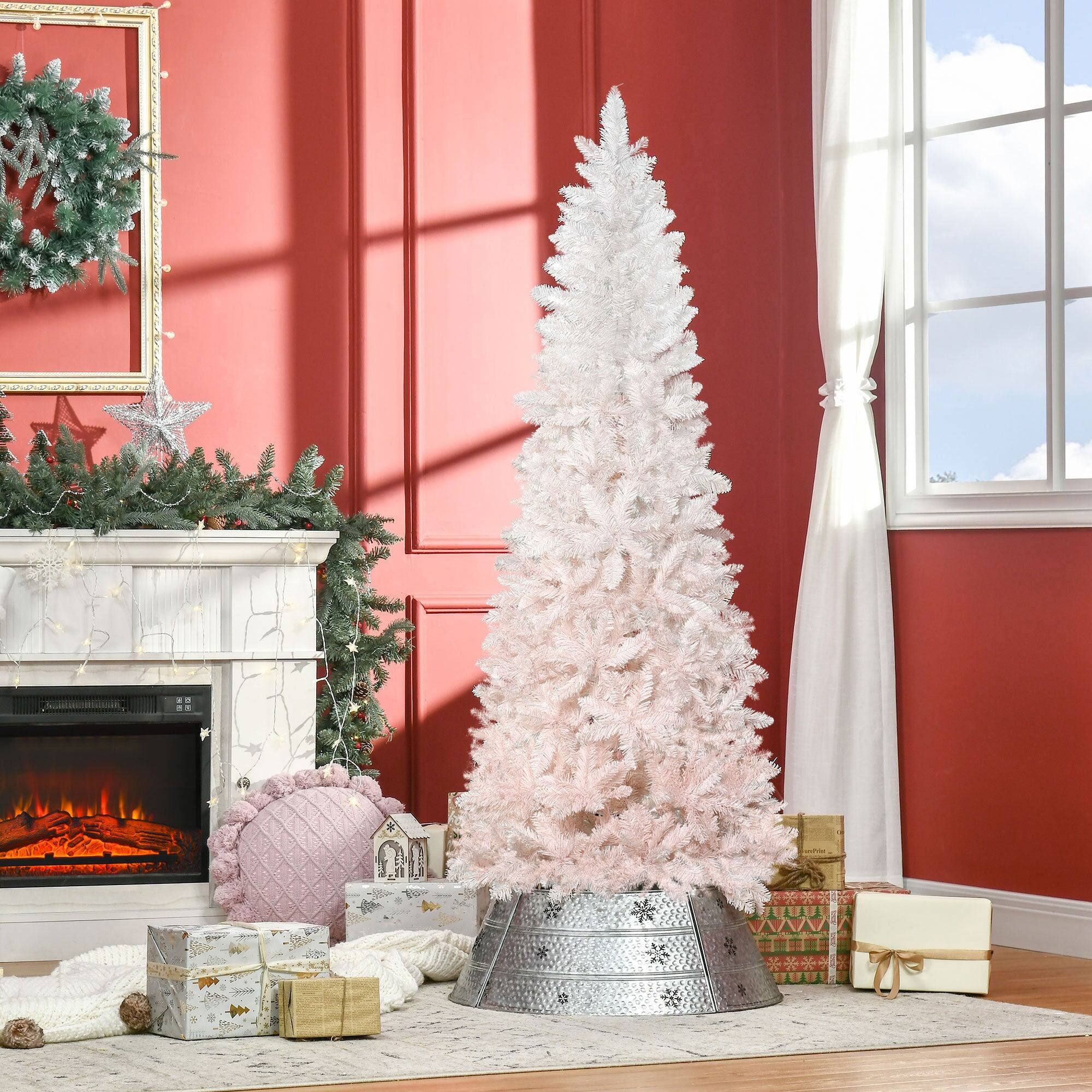 Alt View 5. Hivvago - 6 ft Tall Unlit Pencil Fir Artificial Christmas Tree with Realistic Branches and Steel Base - Pink.