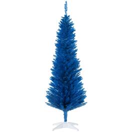 Homcom - Artificial Pencil Christmas Tree, Slim Xmas Tree with 294 Realistic Branch Tips and Plastic Stand - Blue