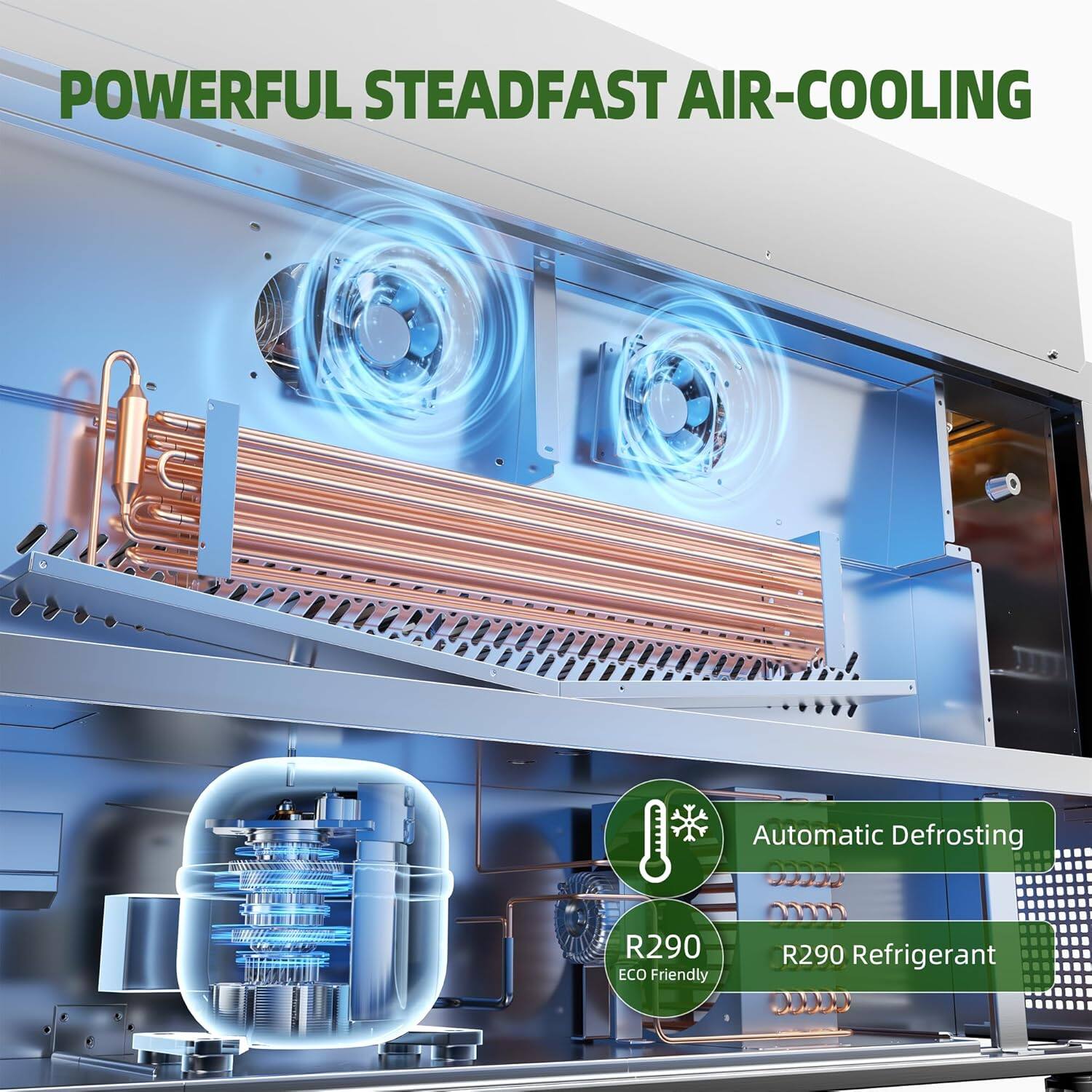 POWERFUL STEADFAST AIR-COOLING  
Automatic Defrosting  
R290 ECO Friendly  
R290 Refrigerant