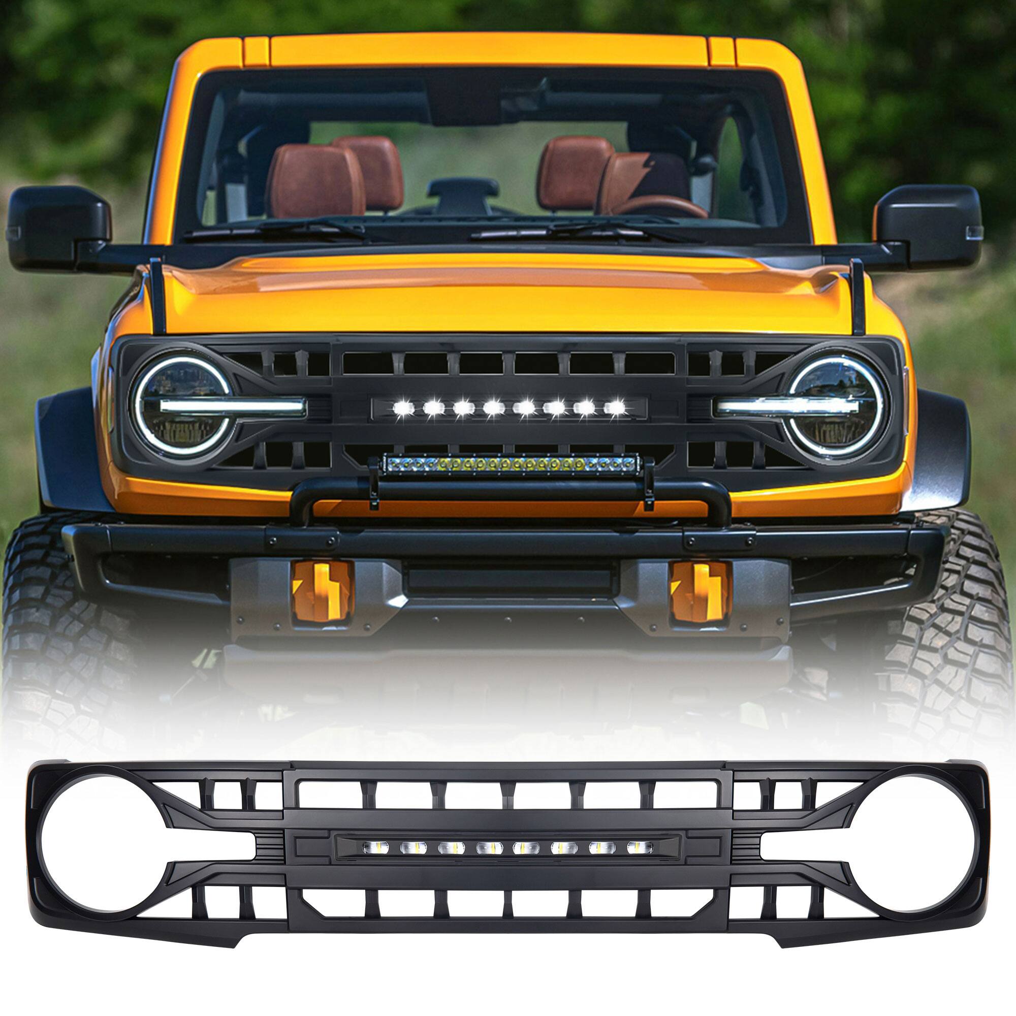 AMERICAN MODIFIED - Armor Grille for 2021-2024 Ford Bronco with Off-Road Lights - Matte Black