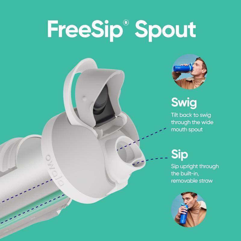 FreeSip Spout

owala

Swig
Tilt back to swig through the wide mouth spout

Sip
Sip upright through the built-in, removable straw