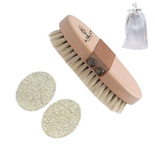 Front. Vulpecula Spade - Dry Brushing Body Brush, Natural Horse Hair Exfoliating and Cleansing | Dry Skin Brushing with 2 Natural Loofah Facial.