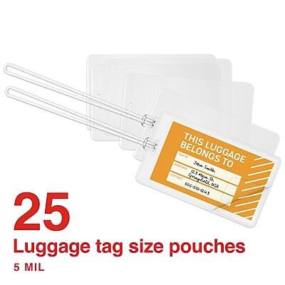 THIS LUGGAGE BELONGS TO  
123 Smith Springfald, Main St.  
SSS-E-US  
SISA 25  

25 Luggage tag size pouches  
5 MIL