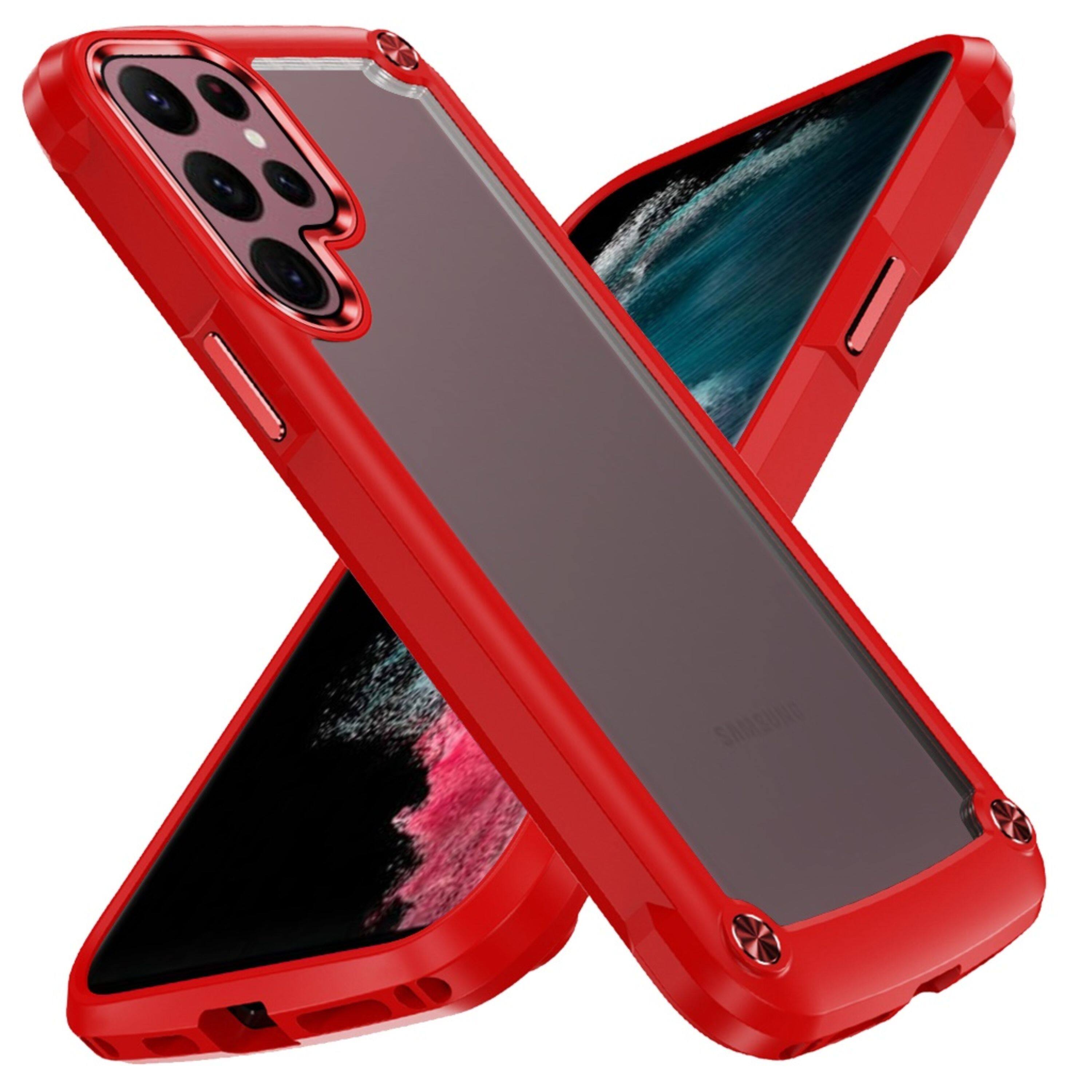 Left. Kitcheniva - Rugged Hybrid Protective Case With Metal Buttons For Samsung S23 Ultra Red - Red.
