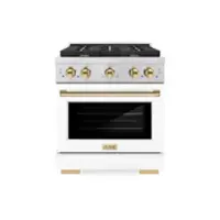 ZLINE - Autograph 30" Paramount Gas Range w/ 4 Burners & White Door w/ Gold Accents (SGRZ-WM-30-G) - Stainless Steel - Front_Zoom
