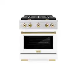 ZLINE - Autograph 30" Paramount Gas Range with 4 Burners and Gold Accents (SGRZ-WM-30-G) - White