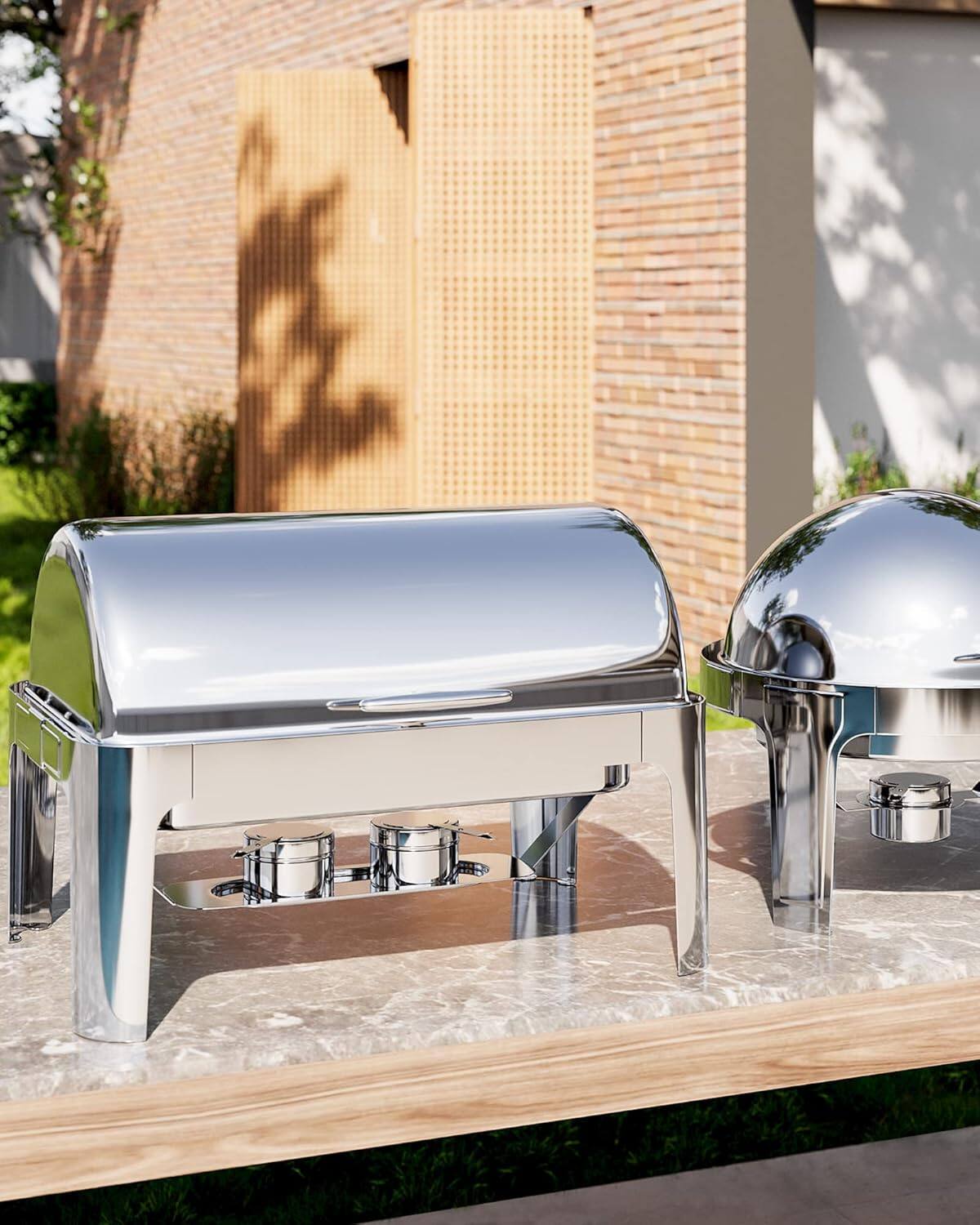 Alt View 2. Acekool - 9QT Roll Top Chafing Dish Buffet Set, Stainless Steel Commercial Chafer Server with Full Size Pan & Accessories - Silver.