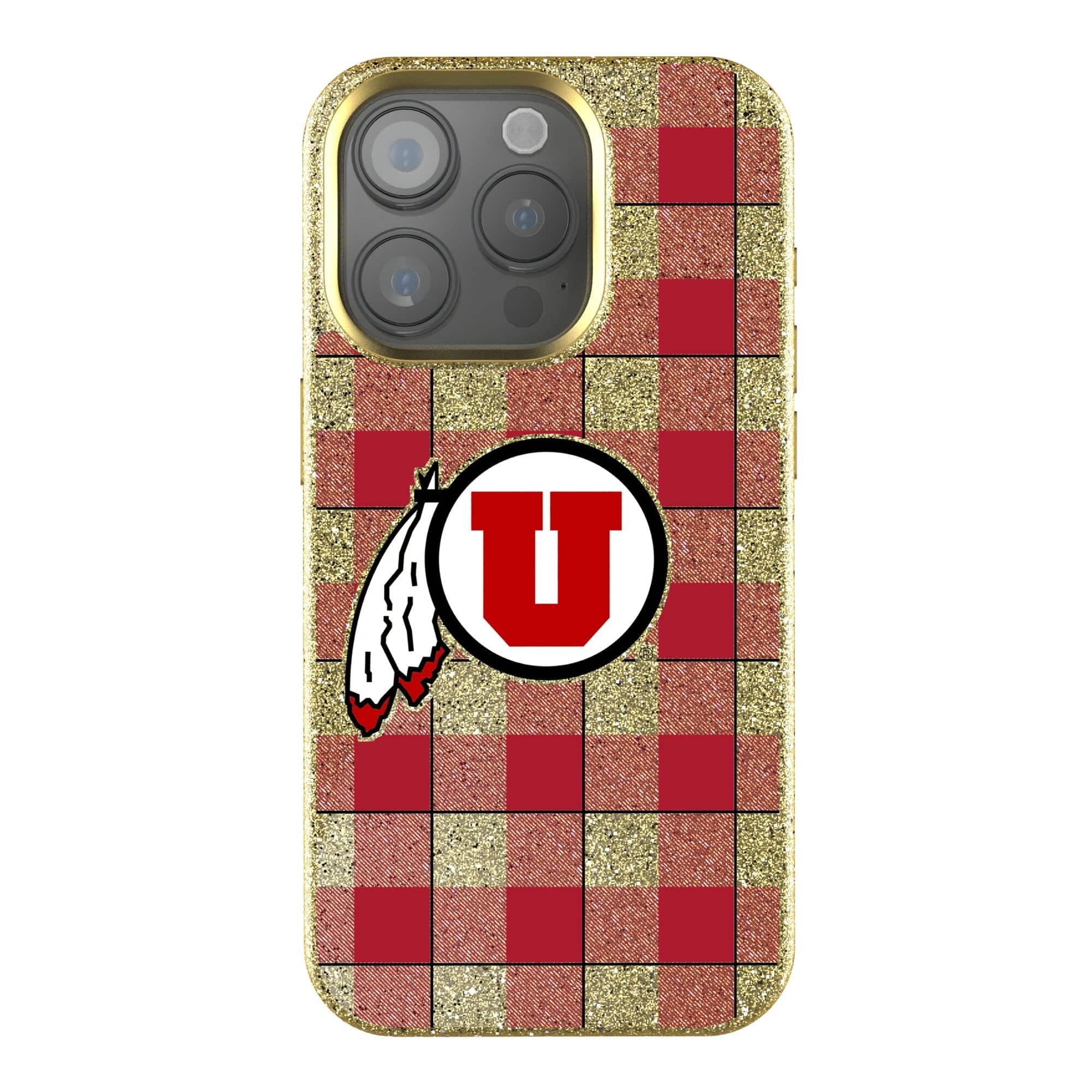 Photos - Case Utes Keyscaper - NCAA - Utah  Plaid Bling iPhone  - 14 Pro - Gold 