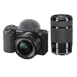 Bundle - Sony - ZV-E10 Mirrorless Interchangeable Lens Vlogging Camera with 16-50mm Lens, Black - with E 55-210mm f/4.5-6.3