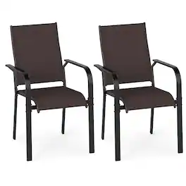 Gymax - Patio Dining Chairs Set of 2 Stackable Outdoor Armchairs w/Metal FrameBackrest - Brown