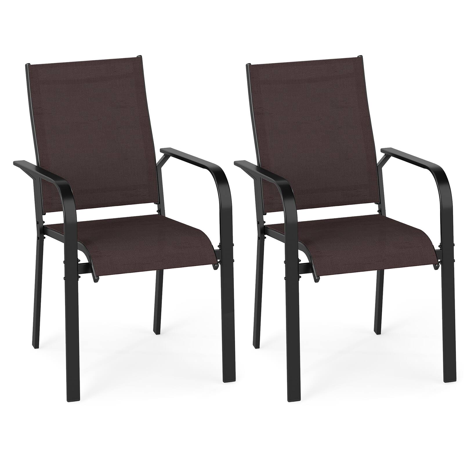 Alt View 7. Gymax - Gymax Patio Dining Chairs Set of 4 Stackable Outdoor Armchairs w/Metal FrameBackrest - Brown.