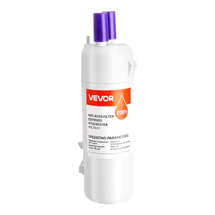 VEVOR
Z001 FILTER
REPLACES FILTER
EDTRXD1
W10295370A
FILTER1
OPERATING PARAMETERS
Operating Temperature: 33-100°F
Flow: 28 gallons per minute
Operating Pressure: 20 psi - 100 psi
Filter Life: 6 months or 200 gallons
Operating Temperature: 33-100°F
Flow: 28 gallons per minute
Operating Pressure: 20 psi - 100 psi
Filter Life: 6 months or 200 gallons