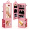 Front. Costway - Costway Kids Jewelry Cabinet Standing Children Jewelry Organizer with Full-Length Mirror - Pink.