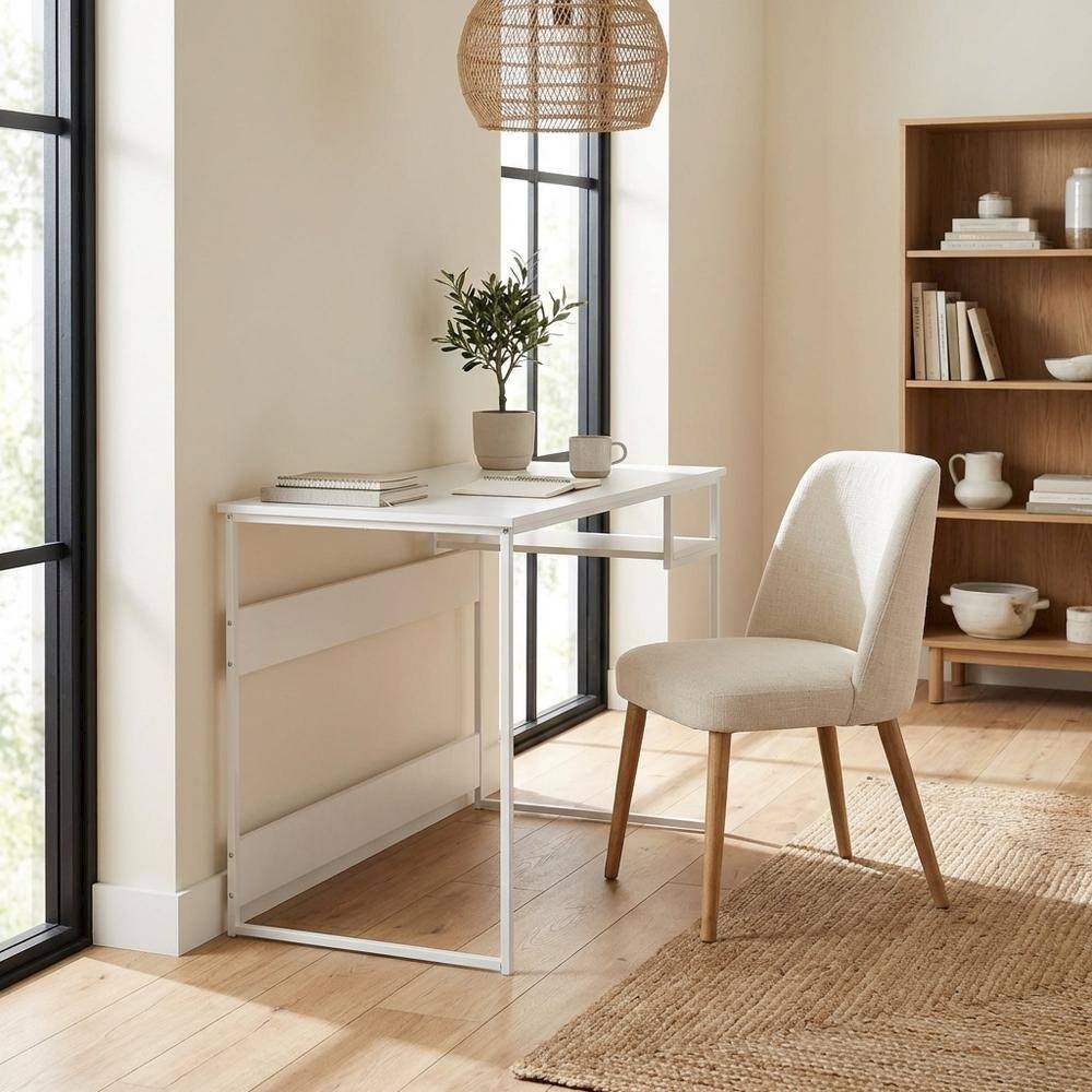 Left. BisonOffice - White Study Desk With Solid Finish And Spacious Workspace - White.