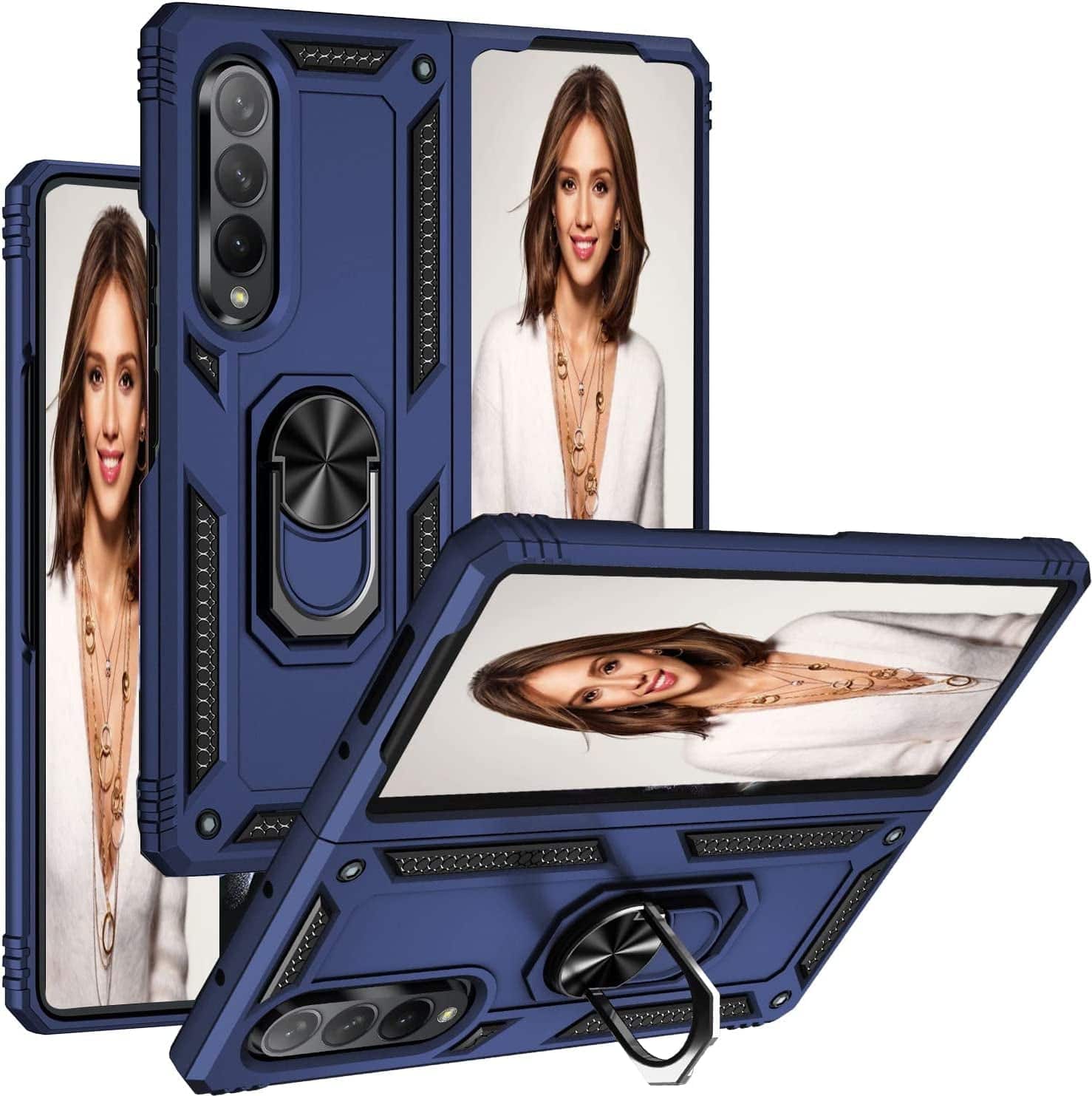 Front. Entronix - Entronix Dual-Layer Protective Case for Samsung Galaxy Z Fold 5 with Built-in Kickstand - Navy.