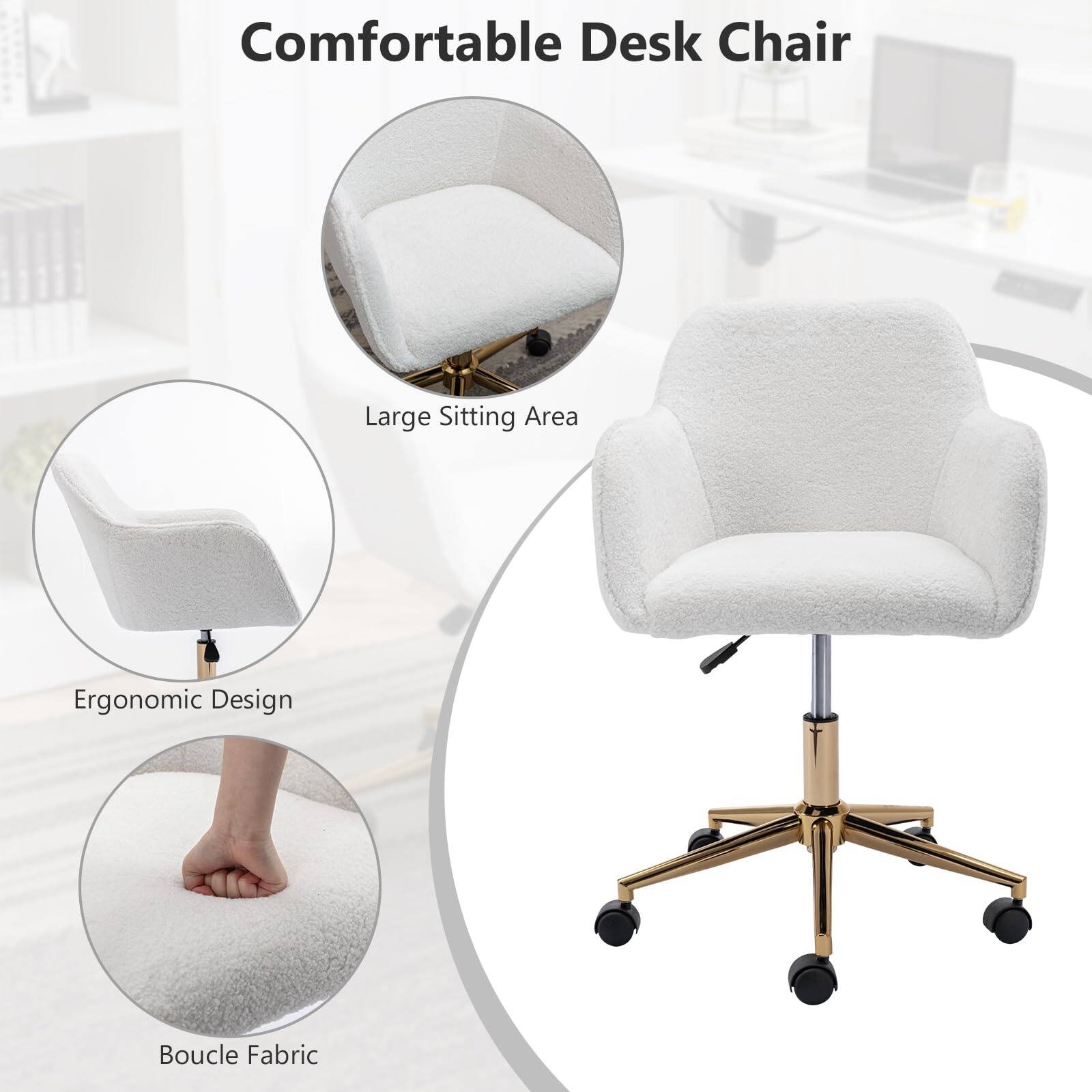 Comfortable Desk Chair

- Large Sitting Area
- Ergonomic Design
- Boucle Fabric