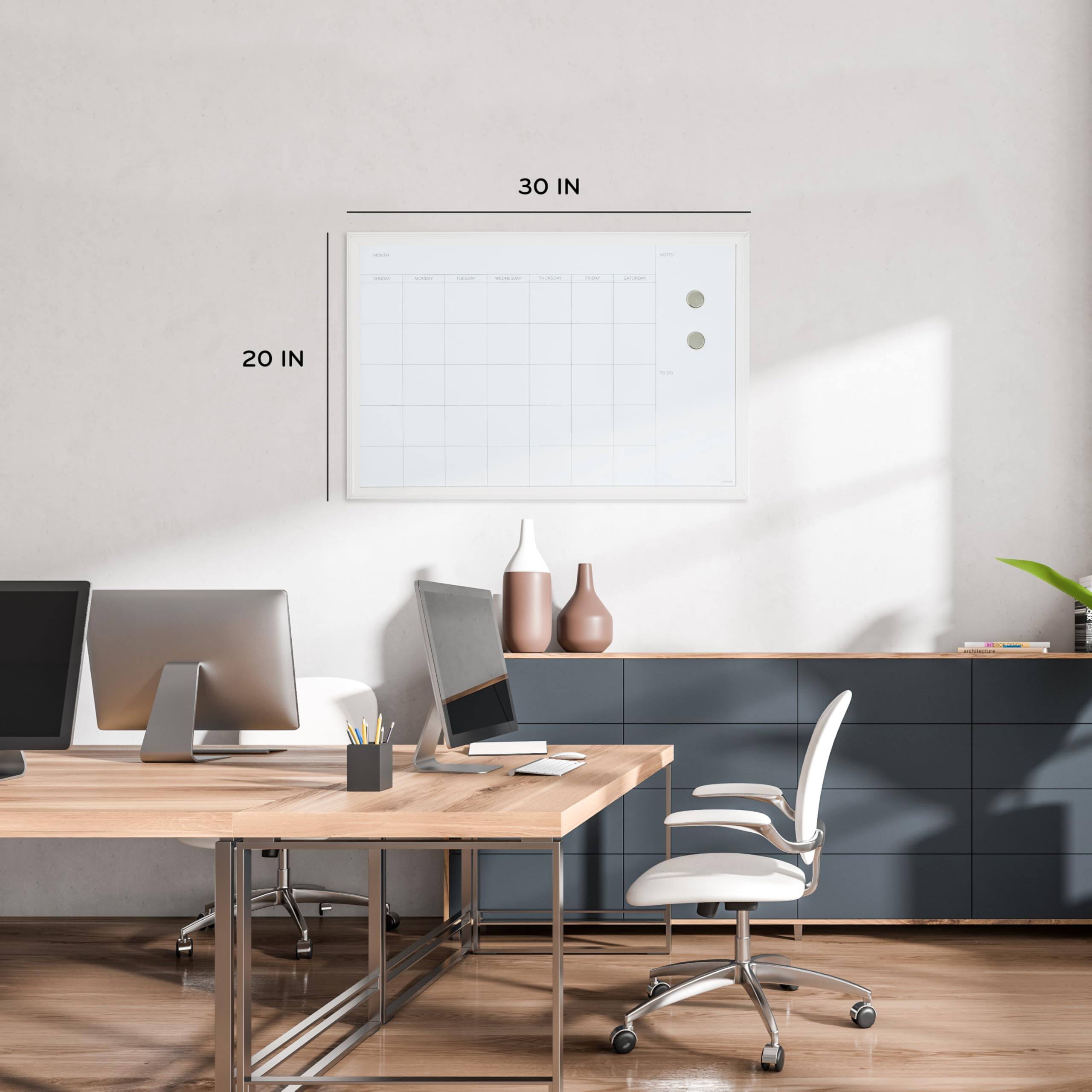 Back. Stylel Star - Magnetic Dry Erase Calendar White Board 30" X 20" Wood Style Frame Includes PLAN, CREATE, COLLABORATE: Enhance your.