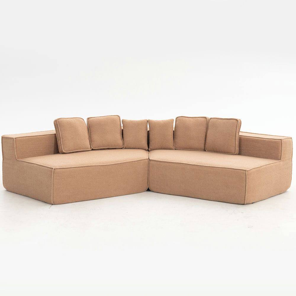 Alt View 10. Kadyn - 132" Oversized Teddy Modular Sofa - Full-Foam Couch with 6 Pillows, High-Density Support for Family Living Rooms - Brown.