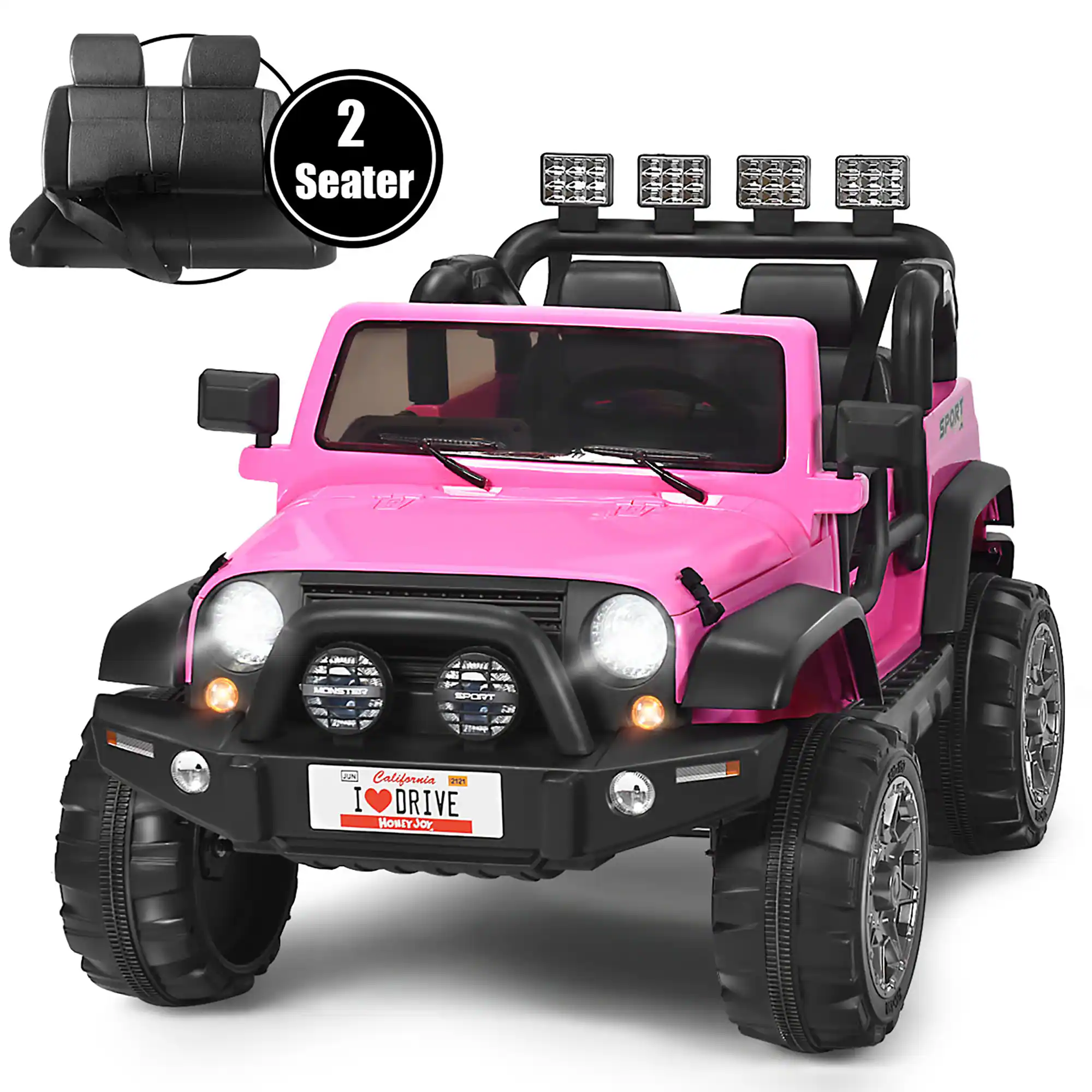 Costway - 12V Kids Ride On Car 2 Seater Truck RC Electric Vehicles w/ Storage Room - Pink