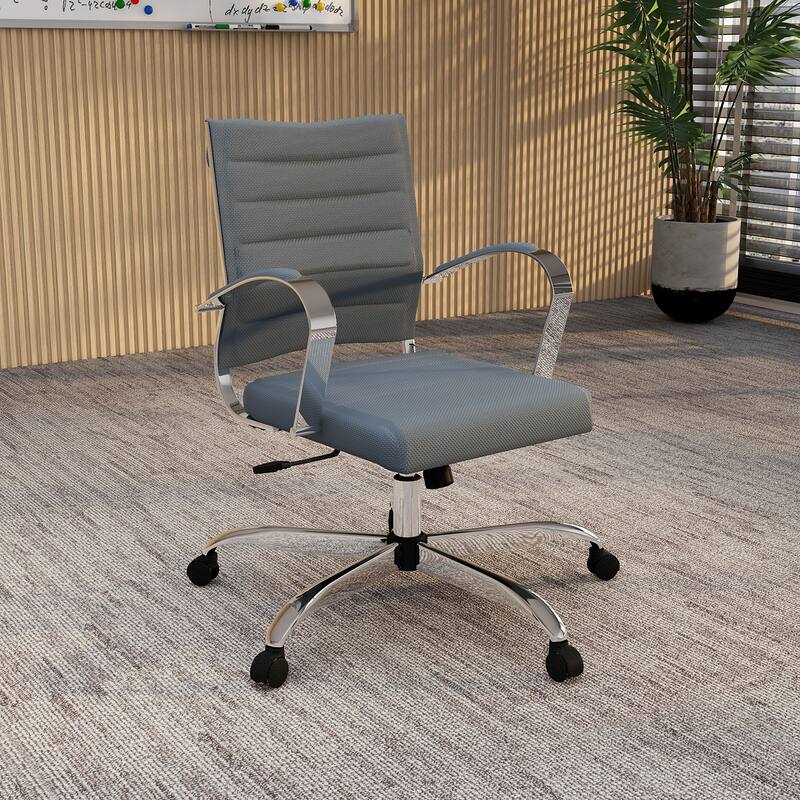 Angle. LeisureMod - Benmar Modern Mesh Office Chair with Adjustable Height, Lumbar Support & 360° Swivel - Grey.