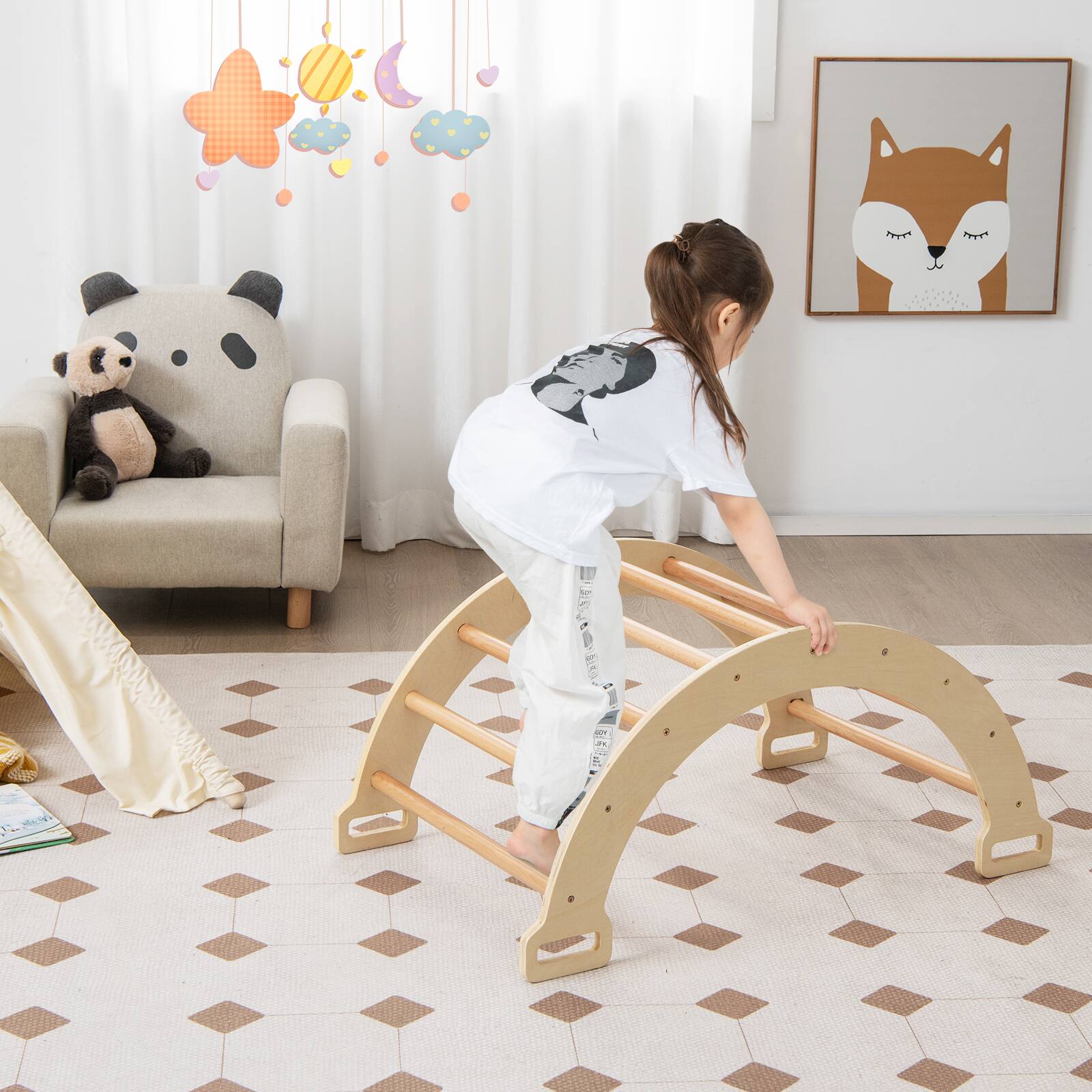 Alt View 1. Costway - Costway 2-in-1 Arch Rocker with Soft Cushion Double-Sided Climbing Arch for Toddlers - Natural.
