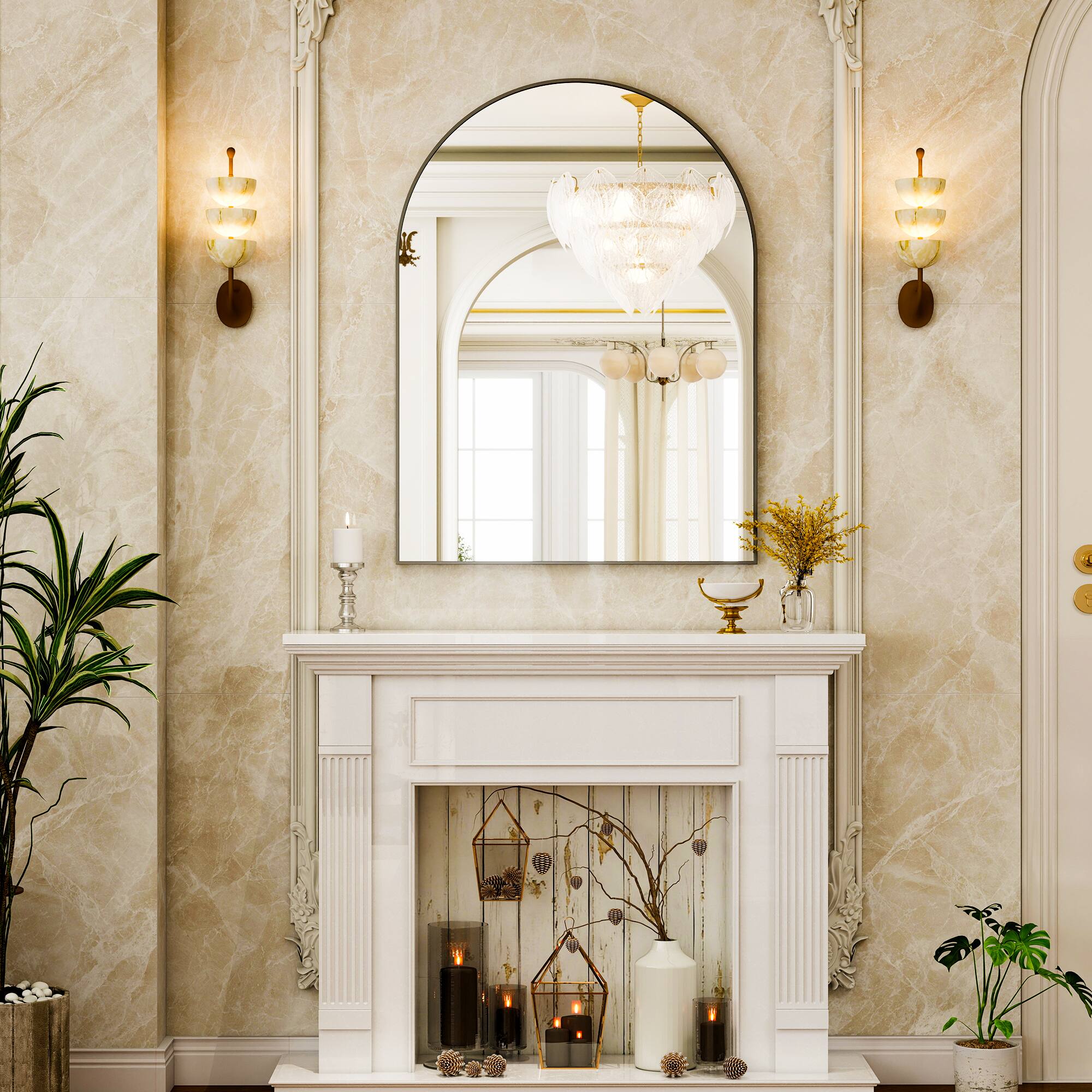 Alt View 3. Easly - Black 24 in. W x 36 in. H Arched Aluminum Alloy Frame Vanity Wall Mirror - Black.