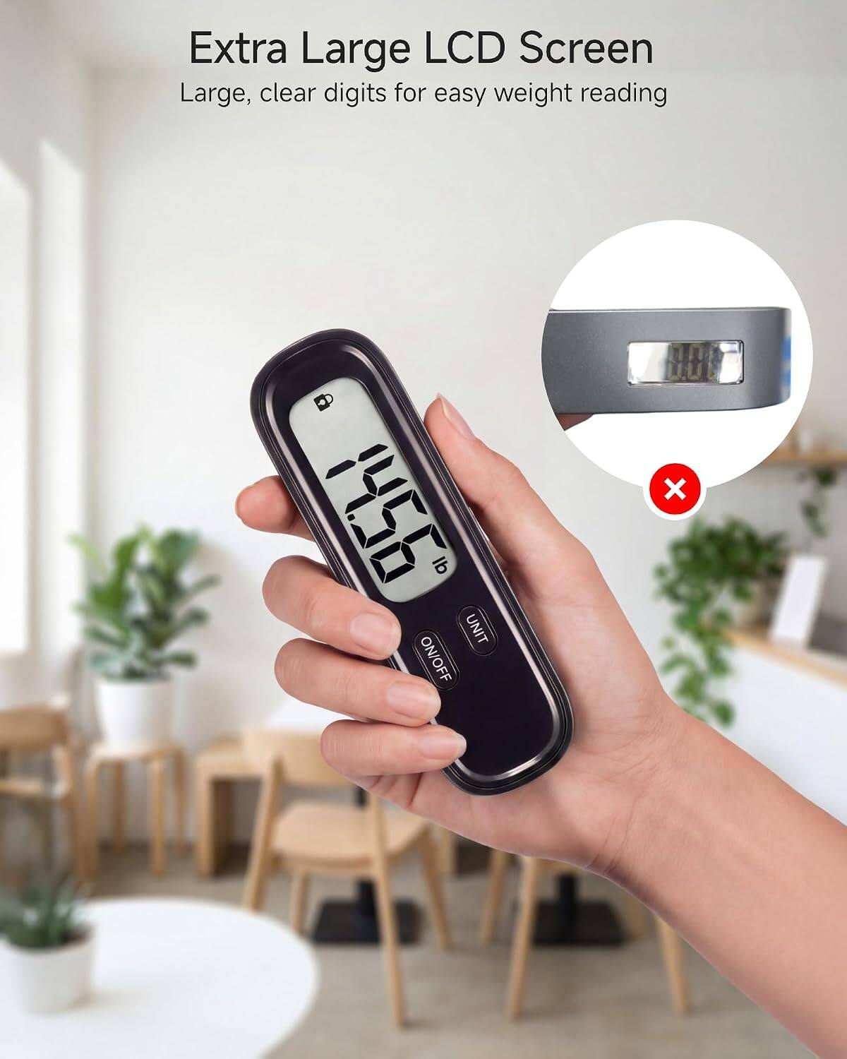 Extra Large LCD Screen  
Large, clear digits for easy weight reading  

1456 IP UNIT ON/OFF