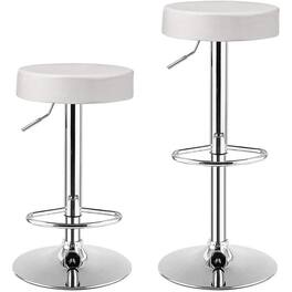 Kadyn - Round Bar Stools Set of 2 with Footrest, Counter Stools for Bar Bistro Dining Room Kitchen - White