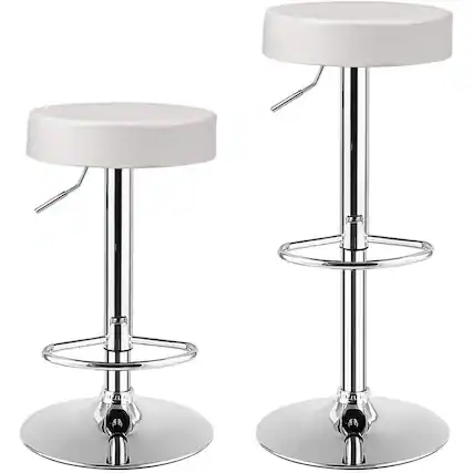 Front. Kadyn - Round Bar Stools Set of 2 with Footrest, Counter Stools for Bar Bistro Dining Room Kitchen, White - White.